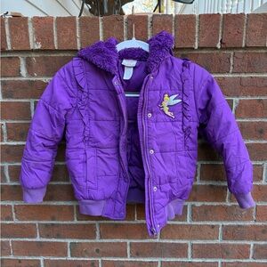 Vintage 90s Y2K Purple Disney Tinkerbell Puffer Coat Jacket Size Small 5/6 Girl